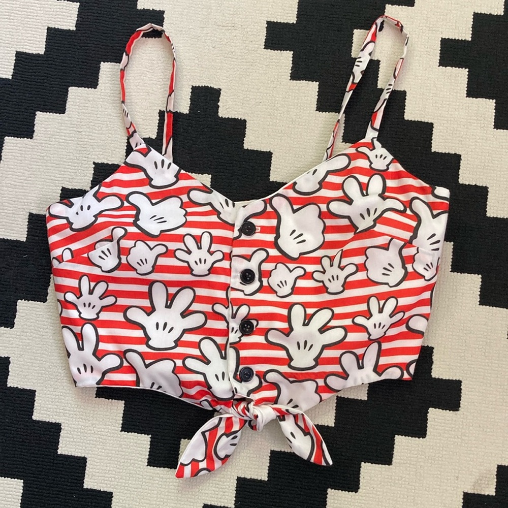 Mickey Mouse Hands Striped Crop Tank Top